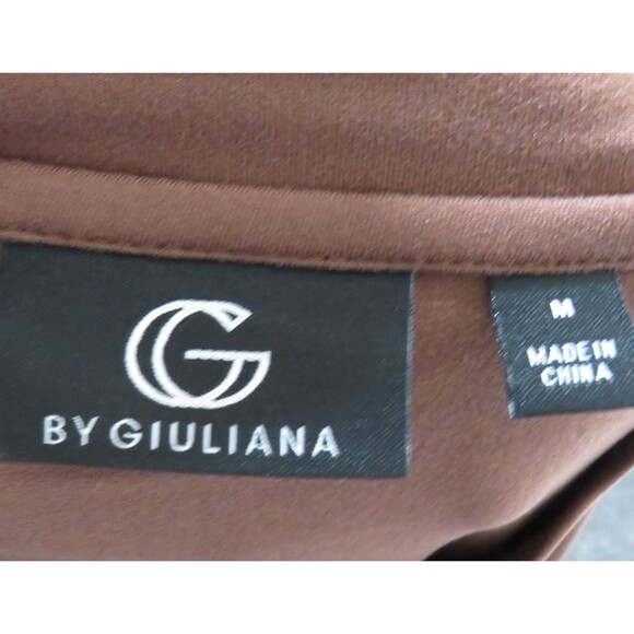 G by Giuliana G-Knit Top with Ruffled Faux Leather Sleeves Brown Size Medium - Picture 9 of 9